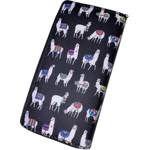 LLAMA Print Full Size Faux Leather Wallet in Black and White Size 7”x 4”